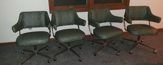 Set Of 4 Vtg Mid Century Chrome & Green Vinyl Swivel Kitchen Chairs Chromcraft?
