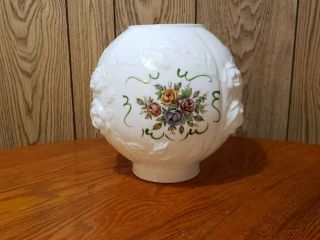 Vintage Hurricane Lamp Shade Round Embossed Floral Milk Glass 4 3/8 " Fitter