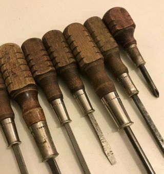 9PC Antique Vintage Wood Handle Screwdrivers Vintage Woodworking Hand Tools 3