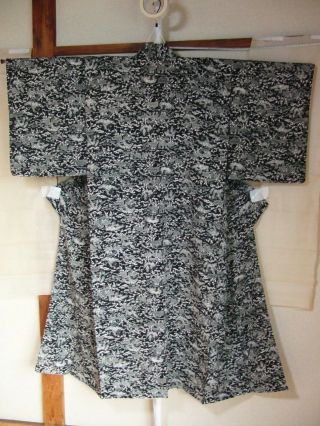 Japanese Vintage Kimono Komon Silk Black Aa002 007