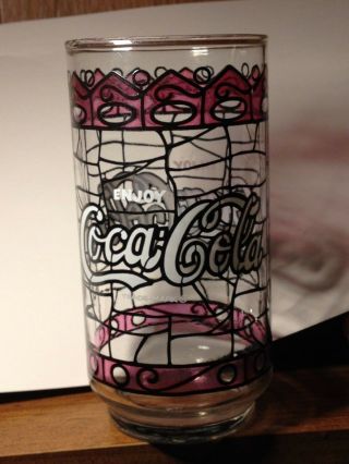 Vintage Tiffany Style Stained Glass Coca - Cola Drinking Glass