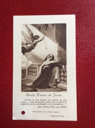 Reliquary Holy Card W Relic To Ste.  Therese De Jesus Santa Teresa De Jesus