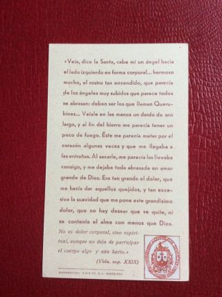 Reliquary Holy Card W Relic To Ste.  Therese De Jesus Santa Teresa De Jesus 2