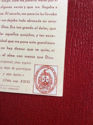 Reliquary Holy Card W Relic To Ste.  Therese De Jesus Santa Teresa De Jesus 3