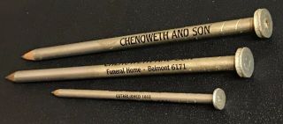3 Vintage Chenoweth & Sons Funeral Home Nail Shape Wood Advertising Pencils Vhtf