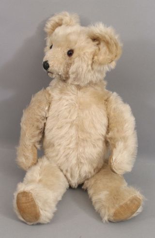 Antique 1930s Knickerbocker White Mohair Jointed Teddy Bear,  Glass Eyes