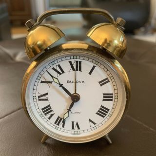 Vintage Bulova Solid Brass Travel Alarm Mini Clock Wind Up