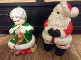 Ceramic Mr & Mrs Santa Claus,  Vintage Atlantic Molds Hand Painted 70 