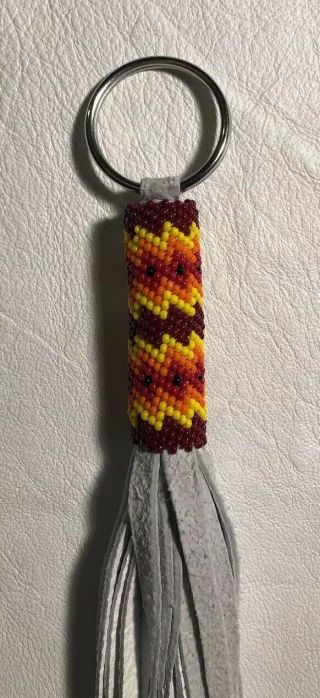 Neat Awesome Neat Colored Native American Lakota Sioux Beaded Leather Keychain