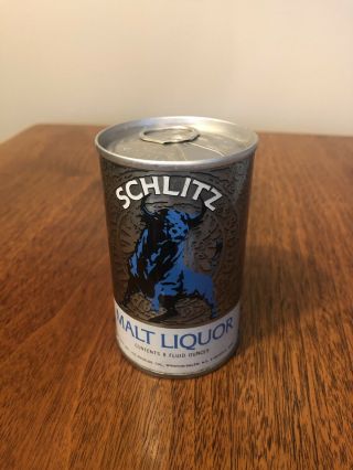 Vintage Schlitz Malt Liquor Steel Beer Can Blue Bull 8 Oz Tab Intact Empty Rare