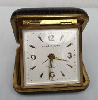 Vintage Phinney - Walker Wind Up Travel Alarm Clock In The Case