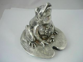 Large Vintage Sterling Silver Frog On Lily Sculpture Statue By F X Scappaticci