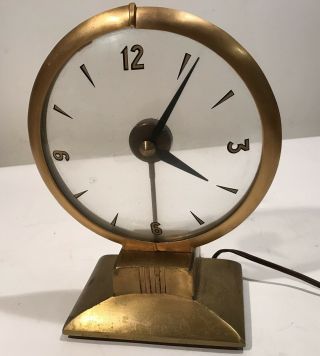 10” Haddon Lighted 500 - U Brass Vintage Art Deco Mystery Clock Mcm 40 - 50’s