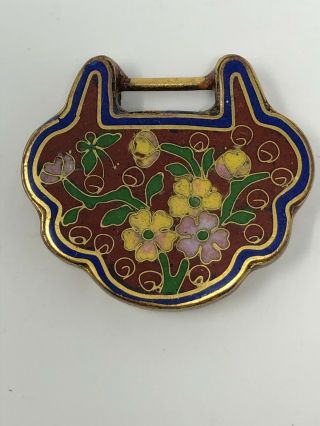 Gorgeous Old Vintage Chinese Cloisonné Necklace Lock Pendant Floral Flower