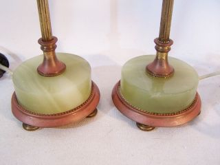 2 Antique Vintage Art Deco Brass & Alabaster Marble Table Lamps c1920 3