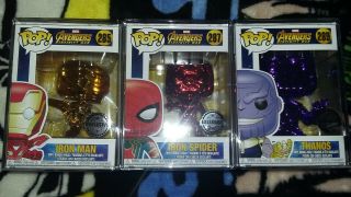 Funko Pop Marvel Avengers Infinity War Chrome - Iron Spider,  Iron Man & Thanos