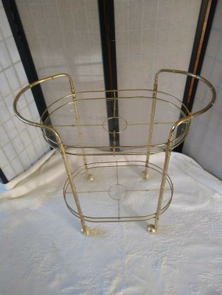 Vintage Brass Bamboo Hollywood Martini Wine Bar Tea Cart French Chinoiserie 2