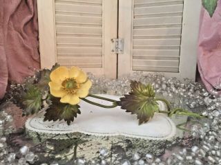 Vtg Italian Toleware Candle Snuffer Enameled Yellow Flower Leaves Stem 11 "