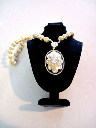 Swarovski Swan Signed 24 Inch Vintage Pendant Necklace Crystal & Goldtone 509