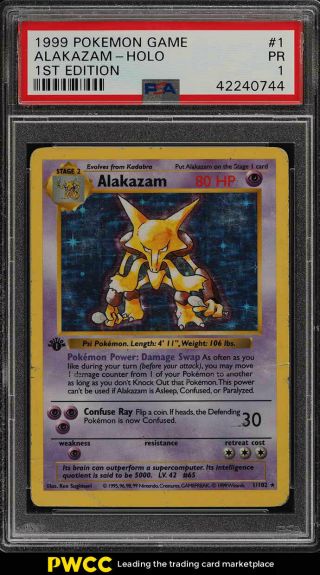 1999 Pokemon Game 1st Edition Holo Alakazam 1 Psa 1 Pr (pwcc)