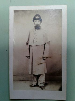Vintage Cdv Of Standing Civil War Soldier In Uniform Plus One Post War