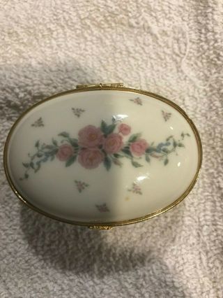 Vintage Lenox Petite Rose Oval Porcelain Trinket Box