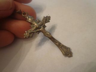 Antique Cross Crucifix Catholic Pendant Silver Tone