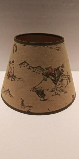 Vintage Western Cowboy Small Antique Lamp Shade - Campfire,  Horse,  Boots,  Saddle