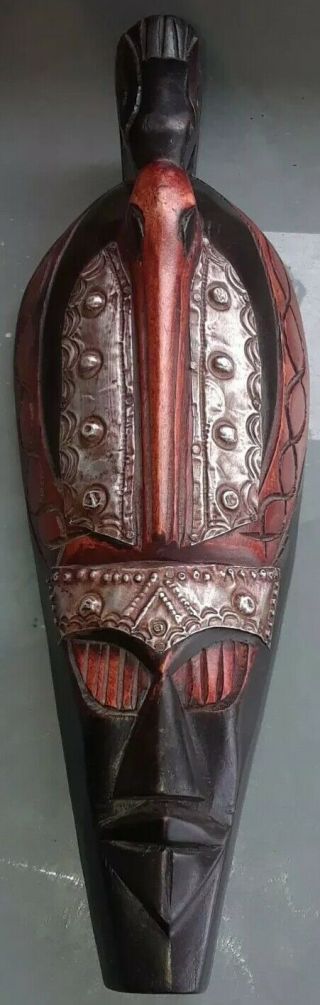 African Mask Hand Crafted Carved In Ghana Wooden Tribal Wall Hanging