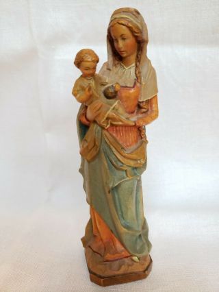 Vintage Anri 6 1/4 " Hand Carved Wood Madonna & Child Italy Religious Figurine