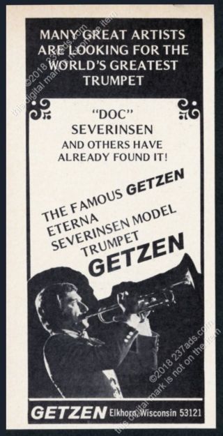 1972 Doc Severinsen Photo Getzen Eterna Trumpet Vintage Print Ad