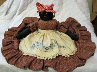 Vintage Handmade Black Americana Toaster Cover Doll Apron w/hand crocheted lace 2