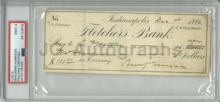 Benjamin Harrison U.  S.  President Autographed 1886 Check Psa/dna Graded 9