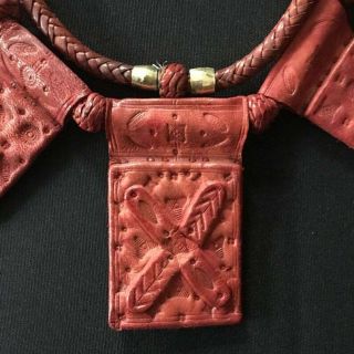 Vintage African Tuareg Grigri Gris Gris Leather Tribal Necklace Amulet Talisman