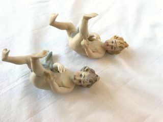 Set Of 2 Bisque Porcelain Piano Baby Doll Figures Flavia Vera Crown N Painted