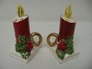 Vintage Japan Christmas Candle Stick Salt & Pepper Shakers W/ Stoppers