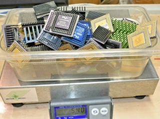 5.  40 Lbs Mixed Ceramic Processors With Heatsinks Gold Cpu Chip,  Vintage Collect