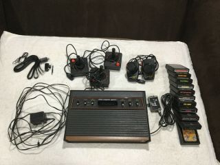 Vintage Atari Cx2600 Woody Game Console & Accessories With 11 Games