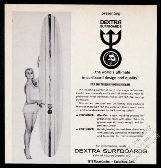 1964 Dextra Surfboards Surfboard And Woman Photo Vintage Print Ad