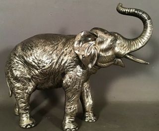 Antique Art Deco Era Silver Plate Old Elephant Statue Figural Doorstop Sculpture