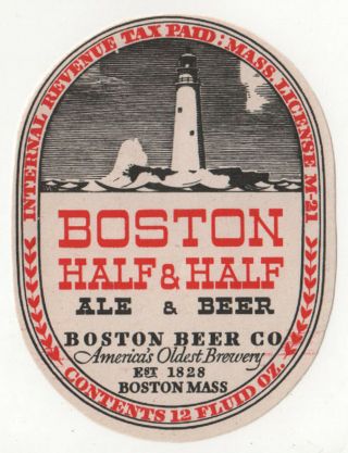 Mass Boston Half & Half Ale & Beer Irtp Pristine 12 Oz Oldest Brewery