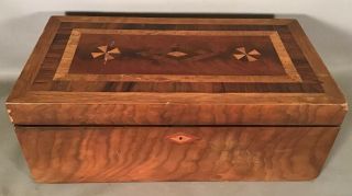 19thc Antique Edwardian Marquetry Inlay Old Lap Desk Lock Box Carriage Secretary