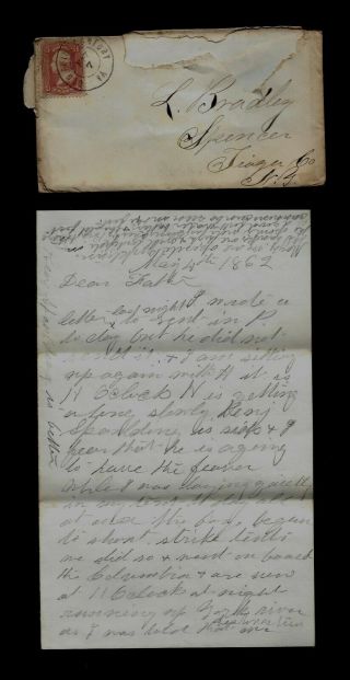 Civil War Letter - 32nd York Infantry On Union Ship - " Yorktown Is Ours "