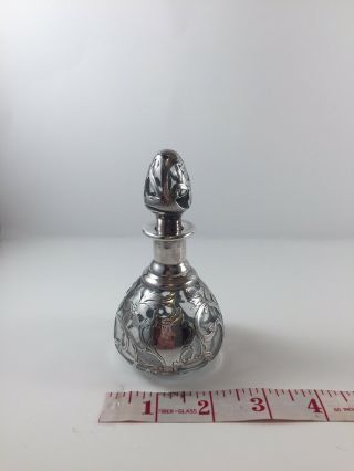 Antique 999 Fine Silver Inlay Alvin Art Nouveau Clear Glass Perfume Bottle