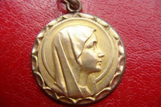 Our Blessed Mother Virgin Mary Old Vintage Gold Color Religious Medal Pendant