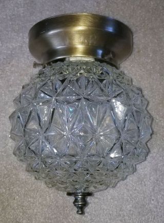 Vintage Mid Century Clear Glass Ball Shade Flush Mount Ceiling Light Fixture