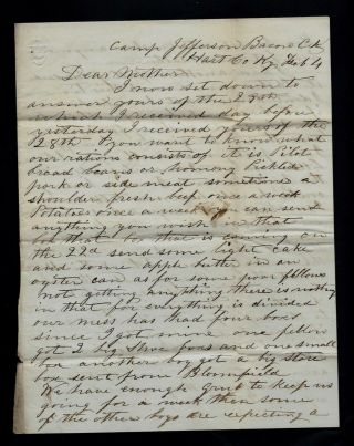 Civil War Letter - 2nd Ohio Infantry From Camp Jefferson,  Bacon Creek,  Kentucky