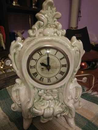 Vintage Lanshire Movement Electric Mantle Clock Porcelain - Ceramic Cherubs