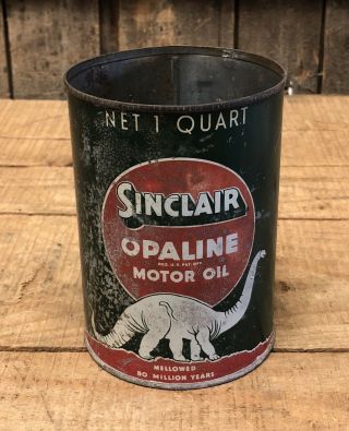 Vintage SINCLAIR Opaline Motor Oil 1 Qt Gas Service Station Tin Can Dino Sign 2
