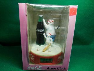 1997 Coca - Cola Coke Polar Bear And Cub Alarm Clock Battery Operated